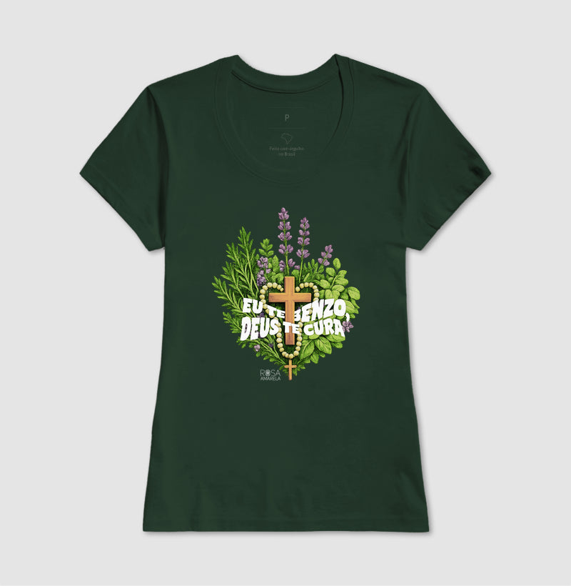 Camiseta Eu Te Benzo Deus Te Cura Algodão | Dagira