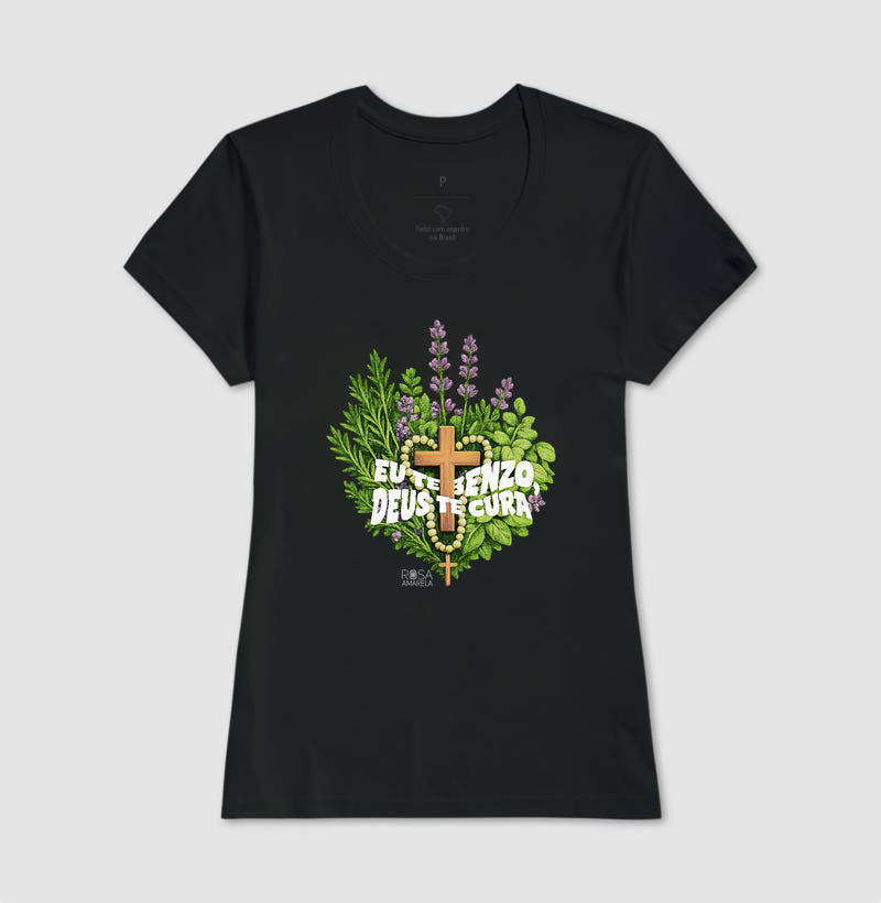 Camiseta Eu Te Benzo Deus Te Cura Algodão | Dagira