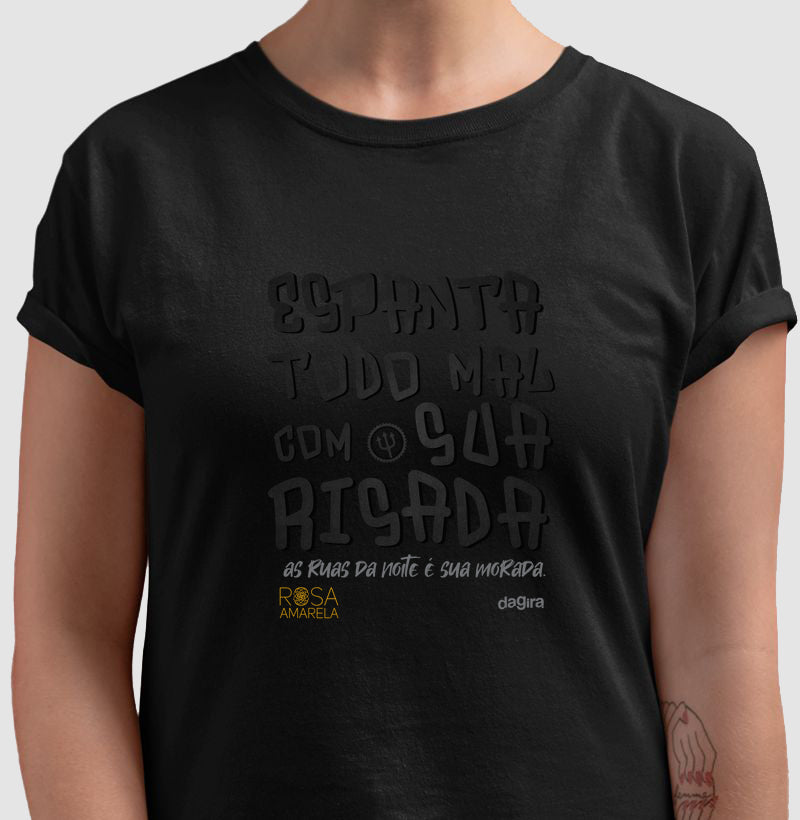 Camiseta Umbanda Risada de Exu Rosa Amarela | Dagira