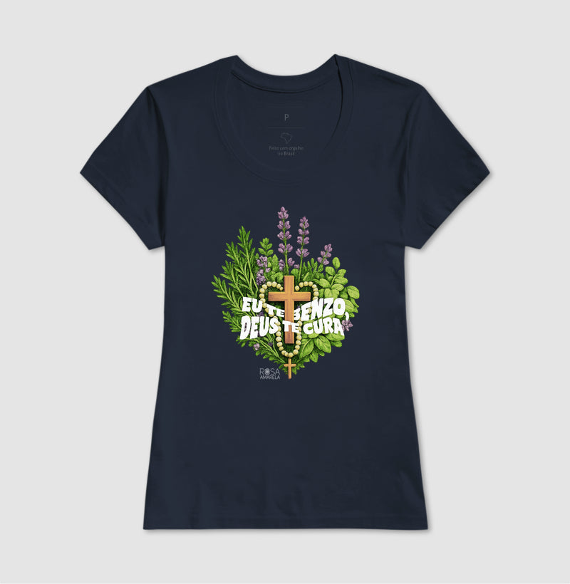 Camiseta Eu Te Benzo Deus Te Cura Algodão | Dagira