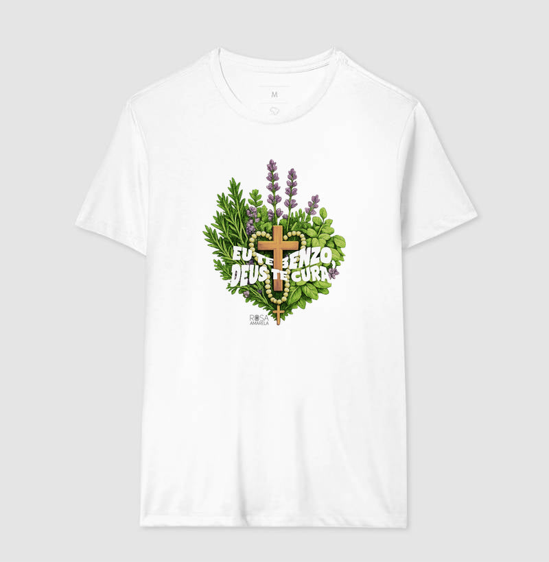 Camiseta Eu Te Benzo Deus Te Cura Algodão | Dagira