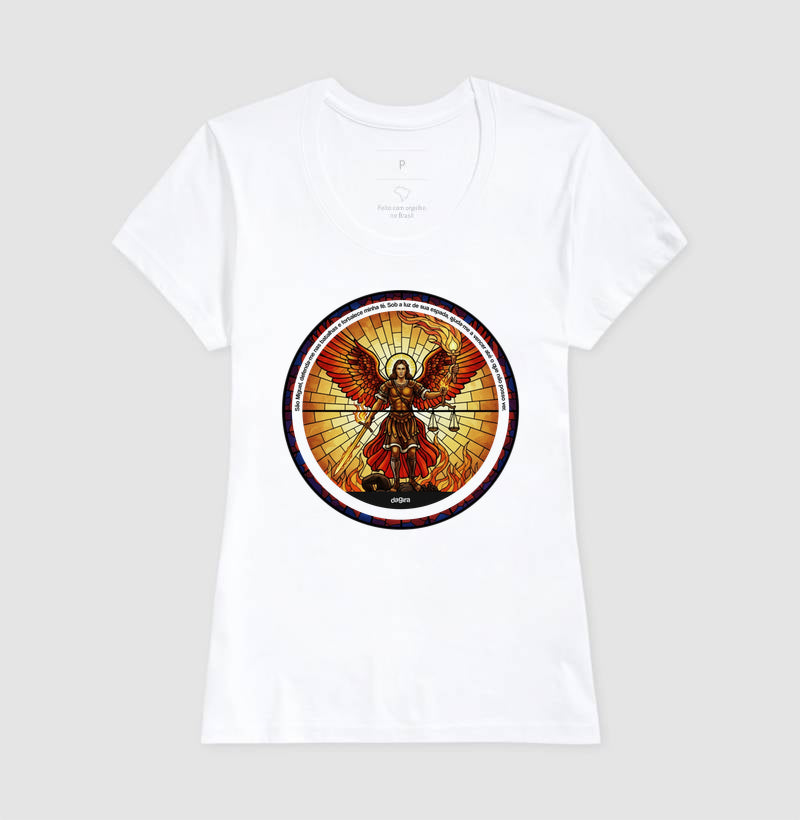 Camiseta São Miguel Arcanjo Vitral Algodão Premium | Dagira