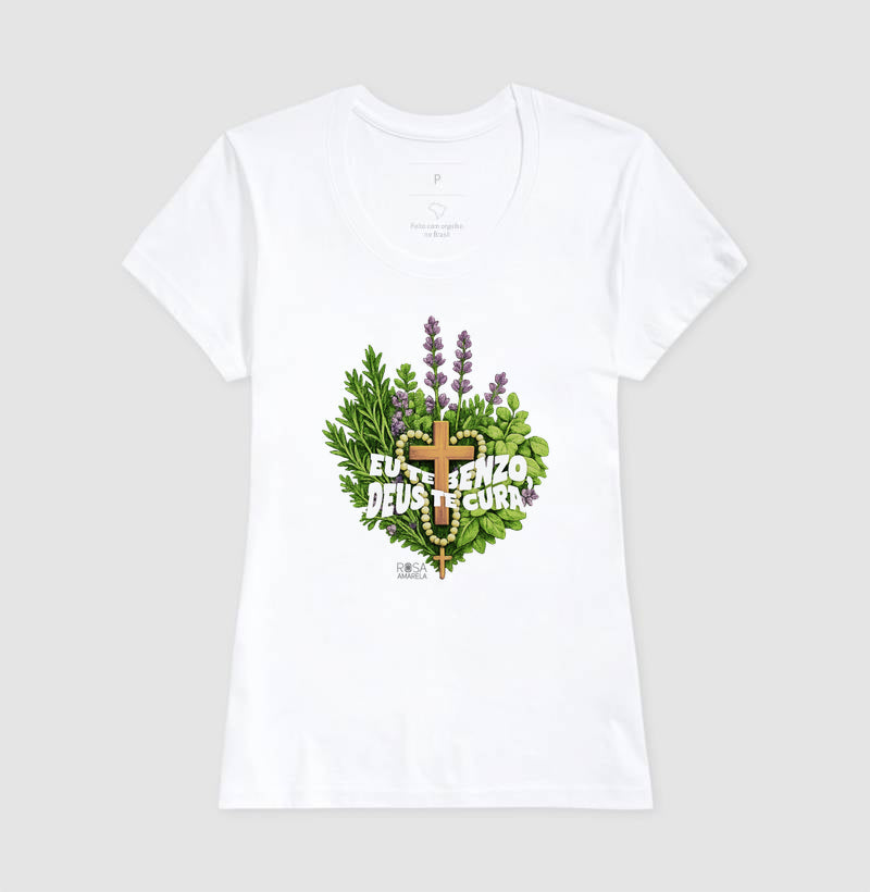 Camiseta Eu Te Benzo Deus Te Cura Algodão | Dagira