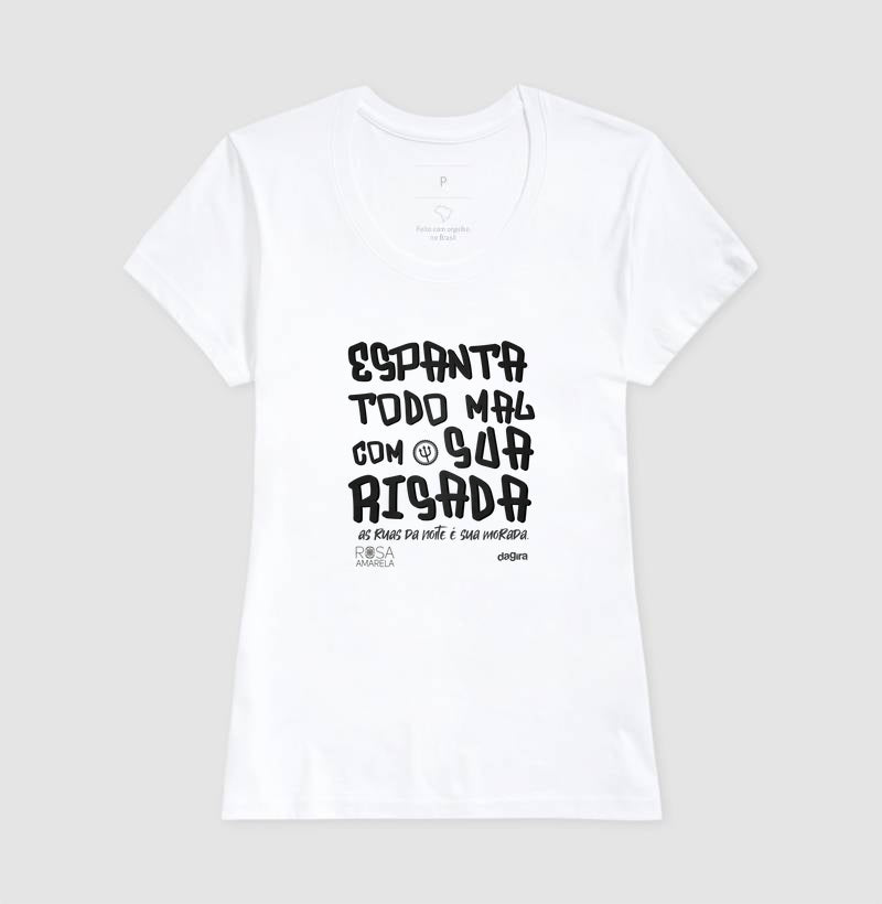 Camiseta Umbanda Risada de Exu Rosa Amarela | Dagira