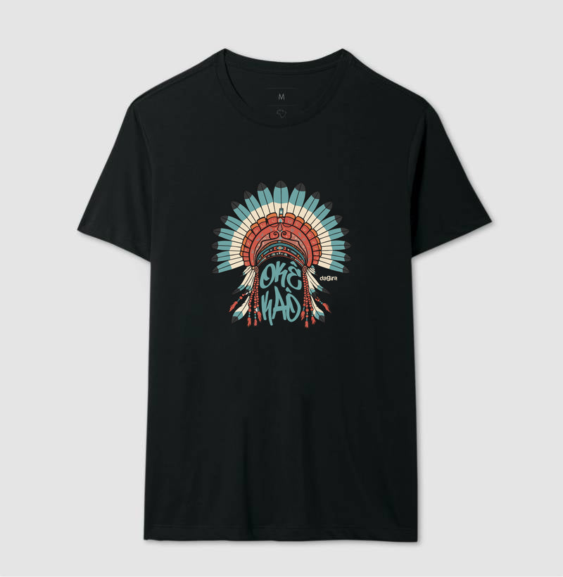 Camiseta Umbanda Cocar Okê Kaô Algodão Premium | Dagira