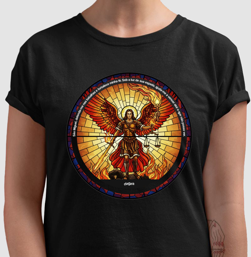 Camiseta São Miguel Arcanjo Vitral Algodão Premium | Dagira